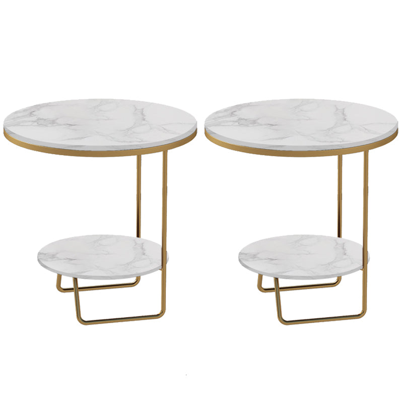 Round Glass & Stone Top Sofa Side Accent Table Frame Shelf Included End Table - Dia 19.69"