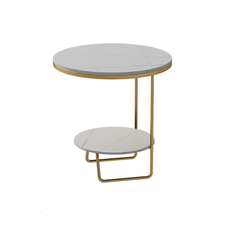 Round Glass & Stone Top Sofa Side Accent Table Frame Shelf Included End Table - Dia 19.69"