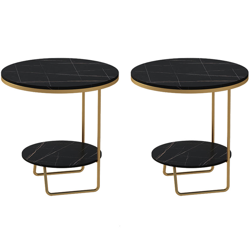 Round Glass & Stone Top Sofa Side Accent Table Frame Shelf Included End Table - Dia 19.69"