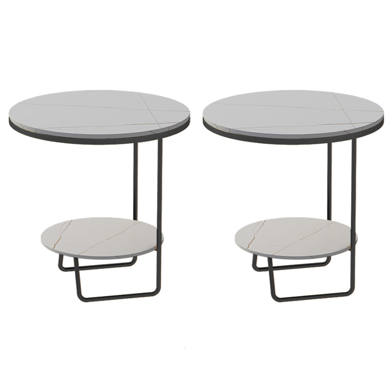 Round Glass & Stone Top Sofa Side Accent Table Frame Shelf Included End Table - Dia 19.69"