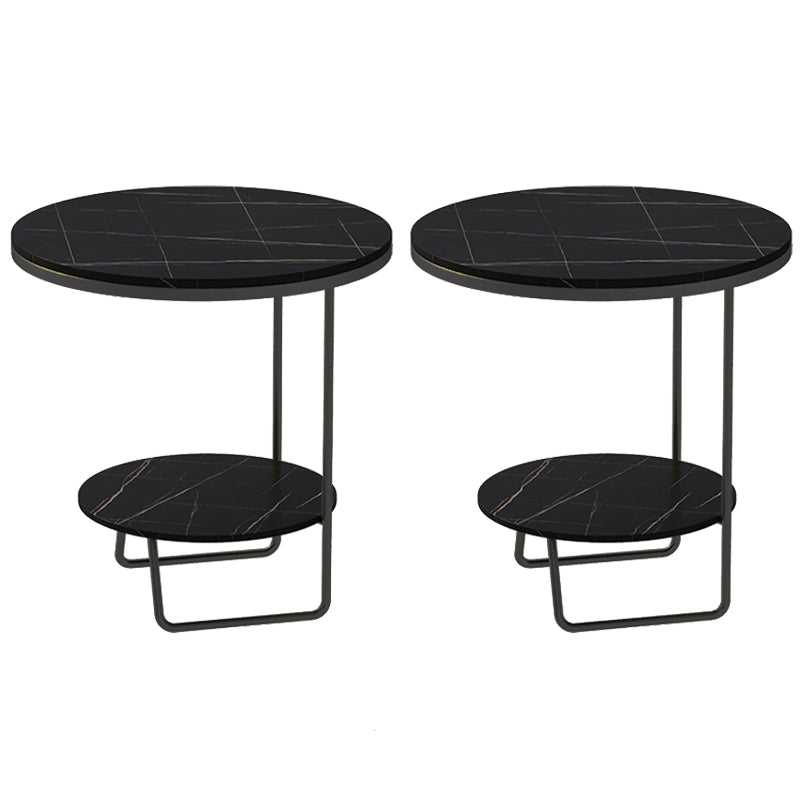 Round Glass & Stone Top Sofa Side Accent Table Frame Shelf Included End Table - Dia 19.69"
