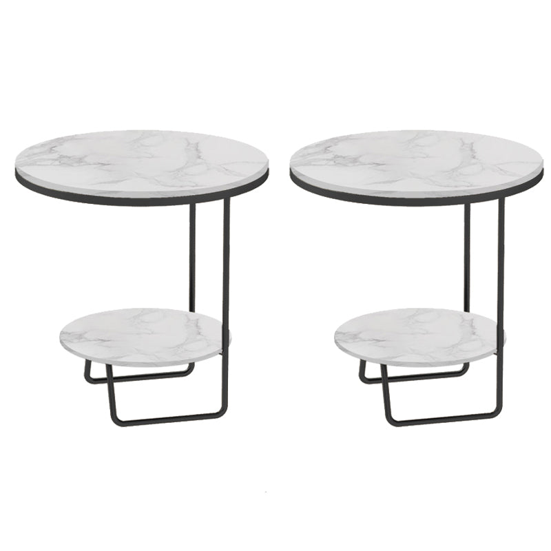 Round Glass & Stone Top Sofa Side Accent Table Frame Shelf Included End Table - Dia 19.69"