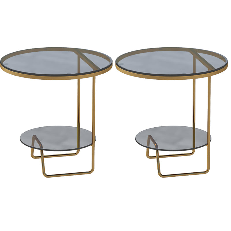 Round Glass & Stone Top Sofa Side Accent Table Frame Shelf Included End Table - Dia 19.69"