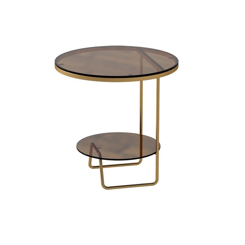 Round Glass & Stone Top Sofa Side Accent Table Frame Shelf Included End Table - Dia 19.69"
