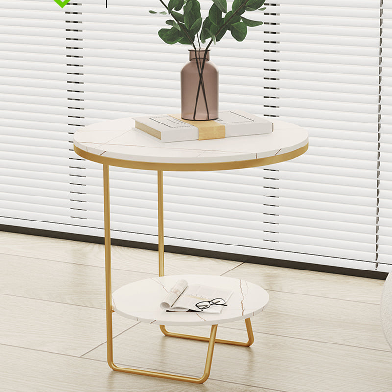 Round Glass & Stone Top Sofa Side Accent Table Frame Shelf Included End Table - Dia 19.69"