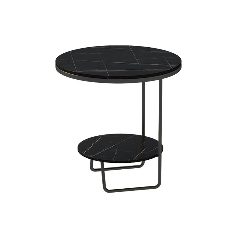 Round Glass & Stone Top Sofa Side Accent Table Frame Shelf Included End Table - Dia 19.69"