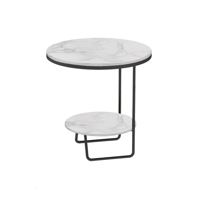 Round Glass & Stone Top Sofa Side Accent Table Frame Shelf Included End Table - Dia 19.69"