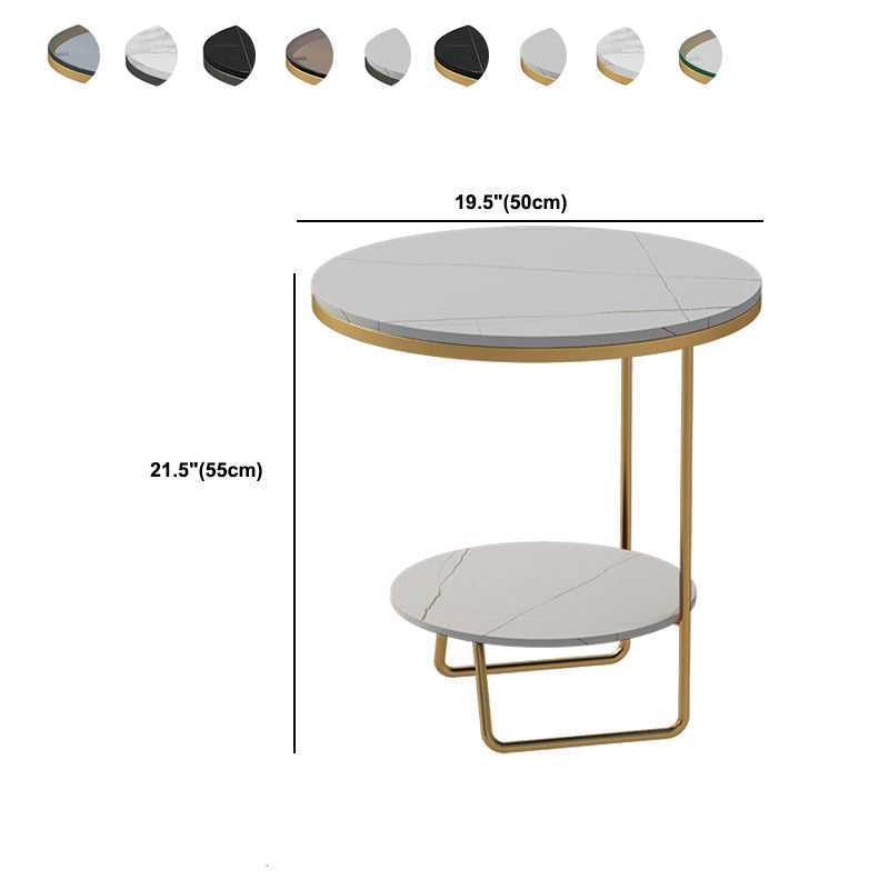 Round Glass & Stone Top Sofa Side Accent Table Frame Shelf Included End Table - Dia 19.69"