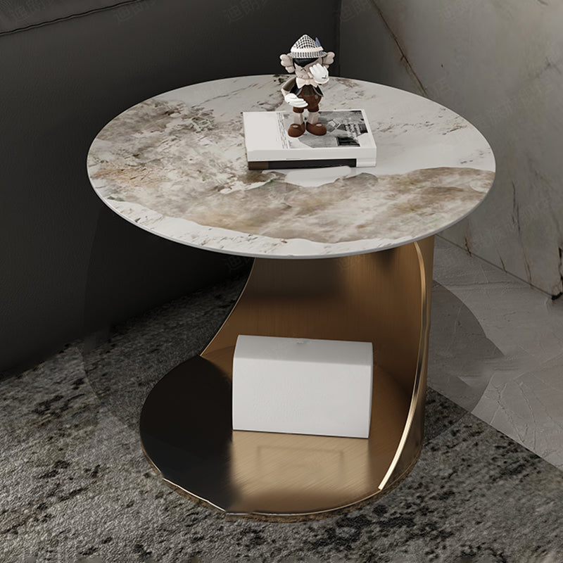 Contemporary Round Stone End Table Steel Abstract Side Table
