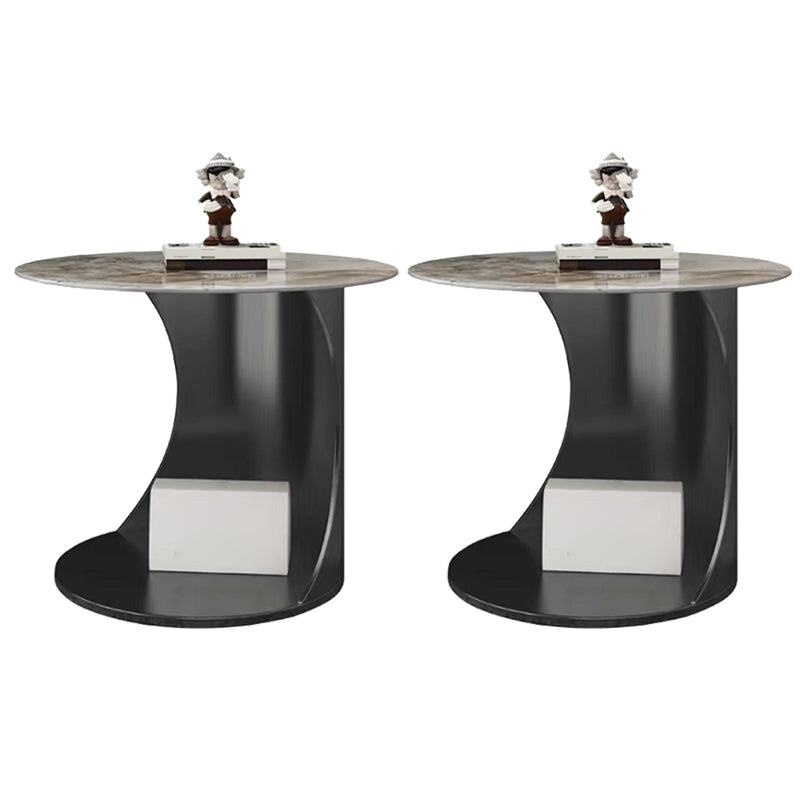 Contemporary Round Stone End Table Steel Abstract Side Table