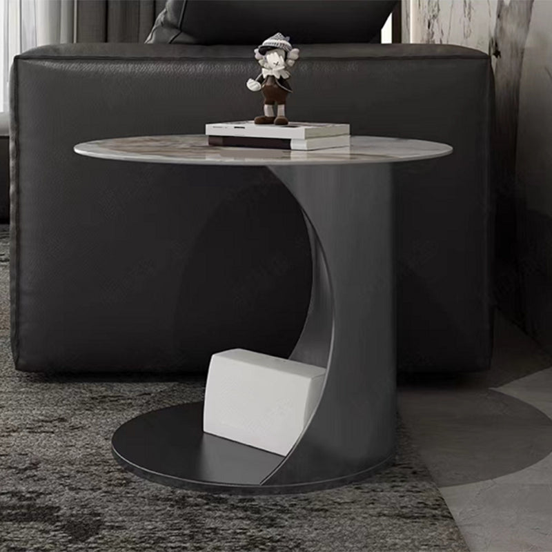 Contemporary Round Stone End Table Steel Abstract Side Table
