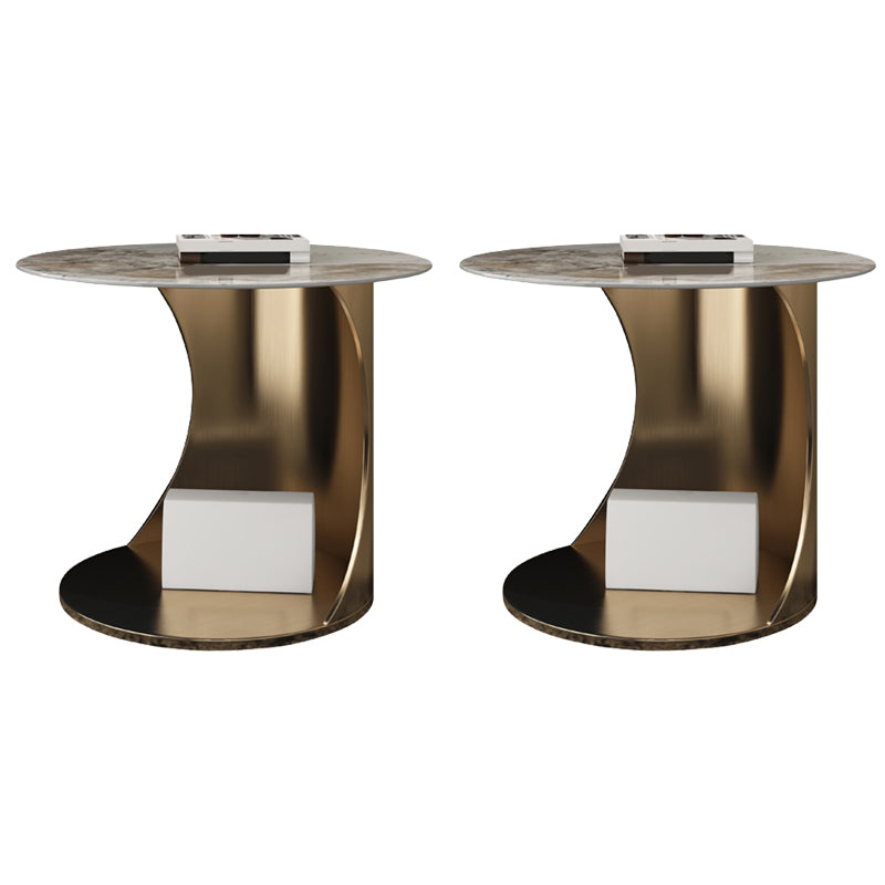 Contemporary Round Stone End Table Steel Abstract Side Table