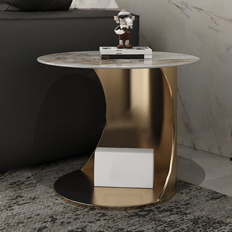 Contemporary Round Stone End Table Steel Abstract Side Table