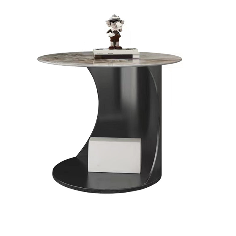 Contemporary Round Stone End Table Steel Abstract Side Table