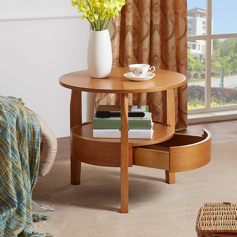 Traditional Wooden Round Top Side Table 3 Legs End Table with Storage