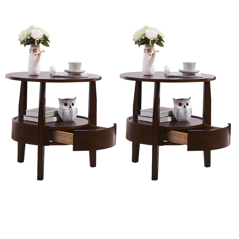 Traditional Wooden Round Top Side Table 3 Legs End Table with Storage