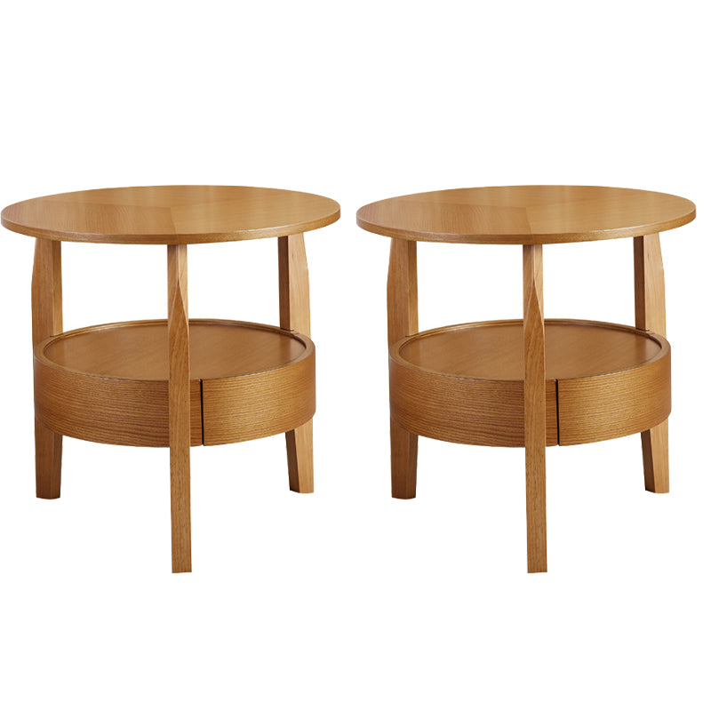 Traditional Wooden Round Top Side Table 3 Legs End Table with Storage