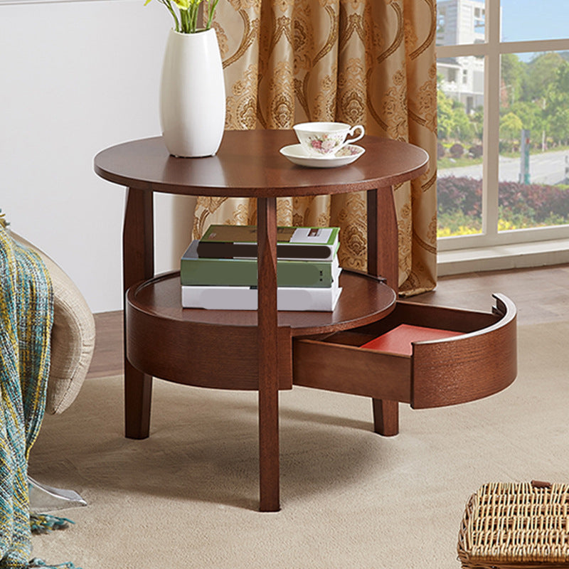 Traditional Wooden Round Top Side Table 3 Legs End Table with Storage