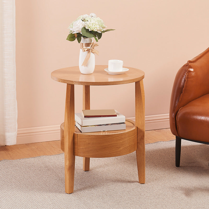 Traditional Wooden Round Top Side Table 3 Legs End Table with Storage