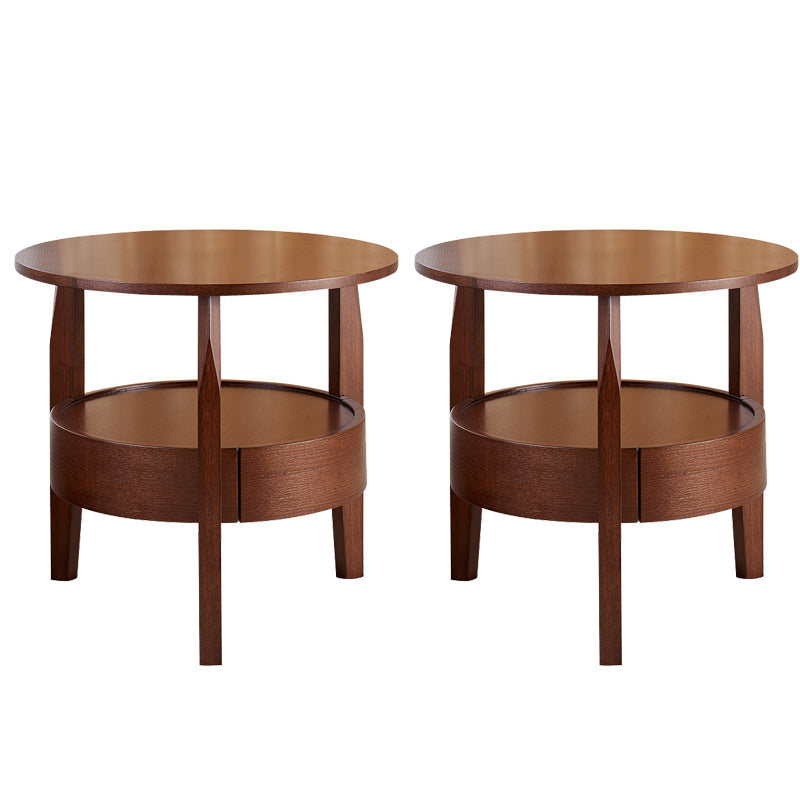 Traditional Wooden Round Top Side Table 3 Legs End Table with Storage