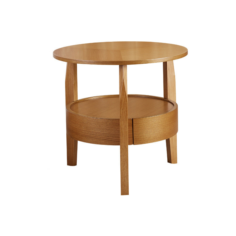Traditional Wooden Round Top Side Table 3 Legs End Table with Storage
