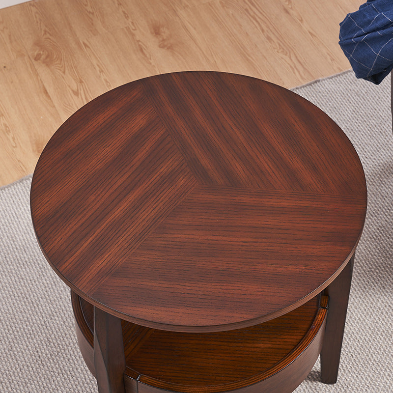 Traditional Wooden Round Top Side Table 3 Legs End Table with Storage
