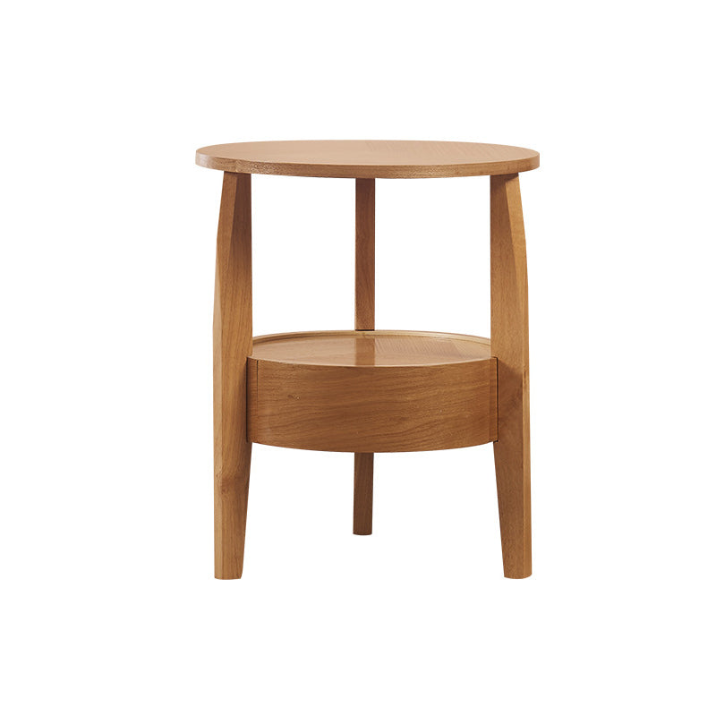 Traditional Wooden Round Top Side Table 3 Legs End Table with Storage