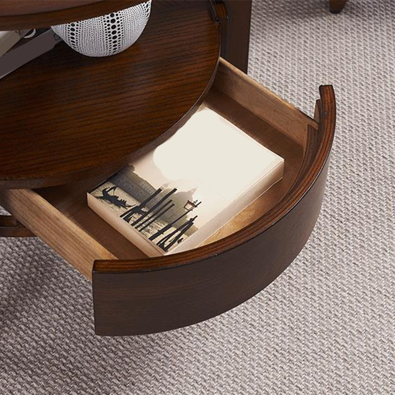 Traditional Wooden Round Top Side Table 3 Legs End Table with Storage