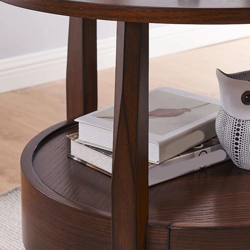 Traditional Wooden Round Top Side Table 3 Legs End Table with Storage