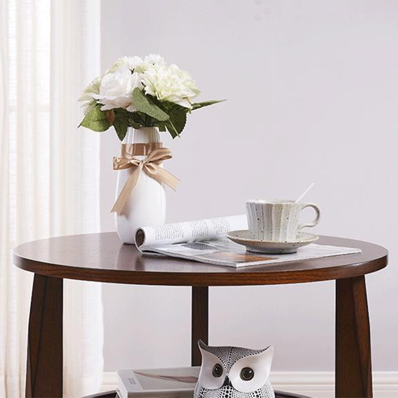 Traditional Wooden Round Top Side Table 3 Legs End Table with Storage
