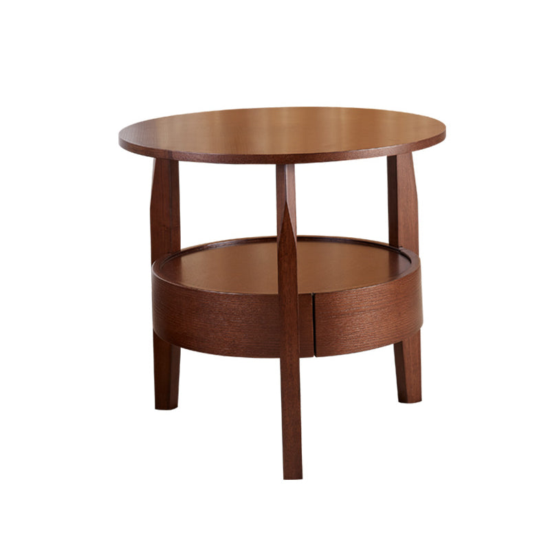 Traditional Wooden Round Top Side Table 3 Legs End Table with Storage