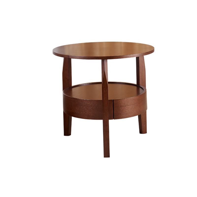Traditional Wooden Round Top Side Table 3 Legs End Table with Storage