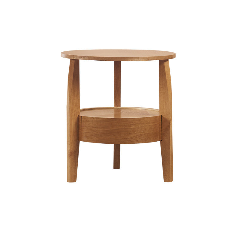Traditional Wooden Round Top Side Table 3 Legs End Table with Storage