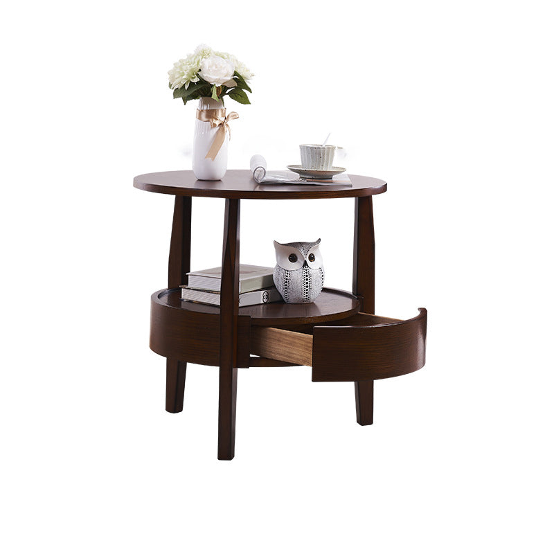 Traditional Wooden Round Top Side Table 3 Legs End Table with Storage