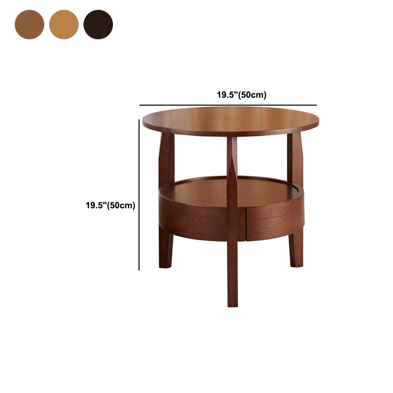 Traditional Wooden Round Top Side Table 3 Legs End Table with Storage