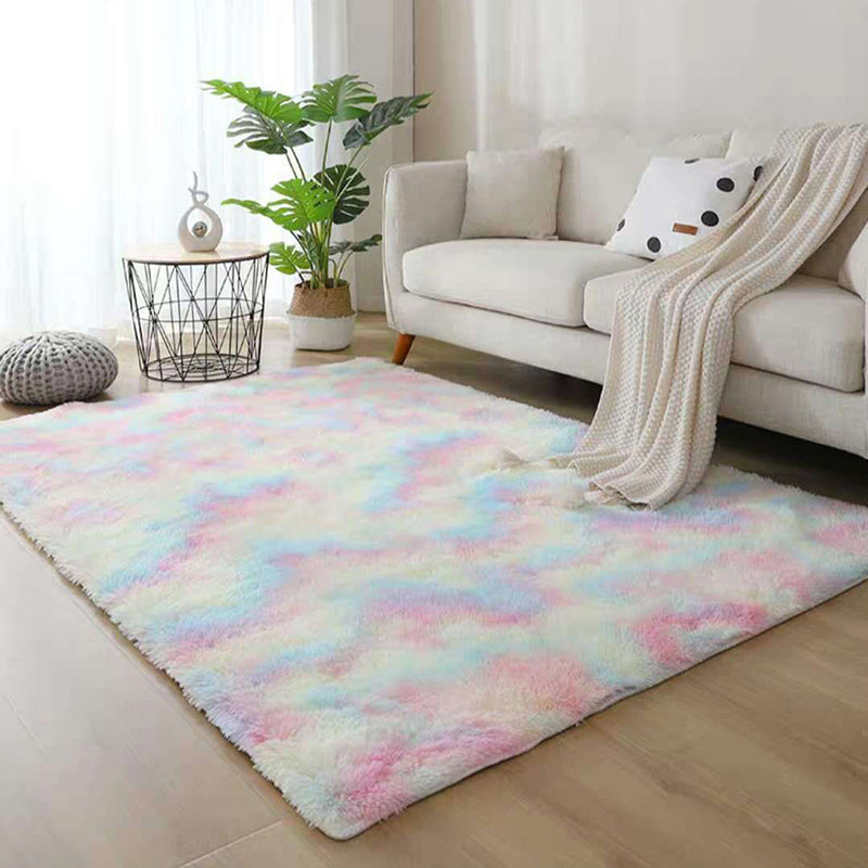 Simplicity Area Carpet Funky Tie Dye Carpet Polyester Shag Rug with Non-Slip Backing