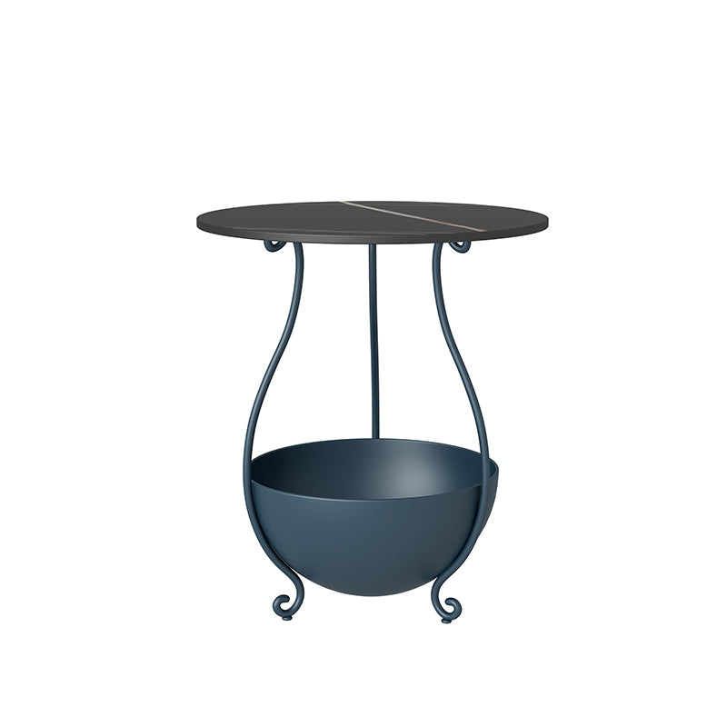 Metal Nightstand Contemporary Stone Top Night Table with Shelves