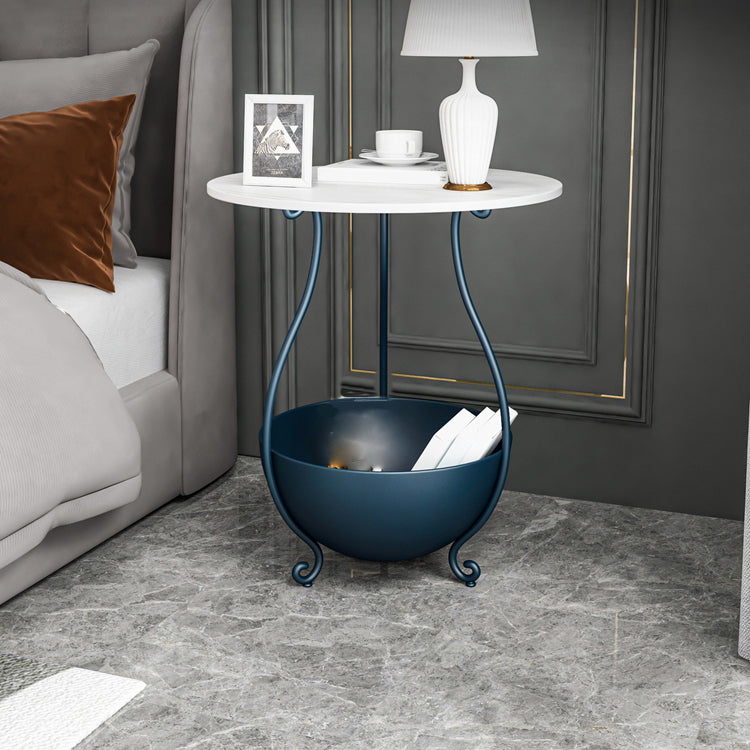 Metal Nightstand Contemporary Stone Top Night Table with Shelves