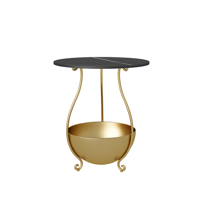 Metal Nightstand Contemporary Stone Top Night Table with Shelves