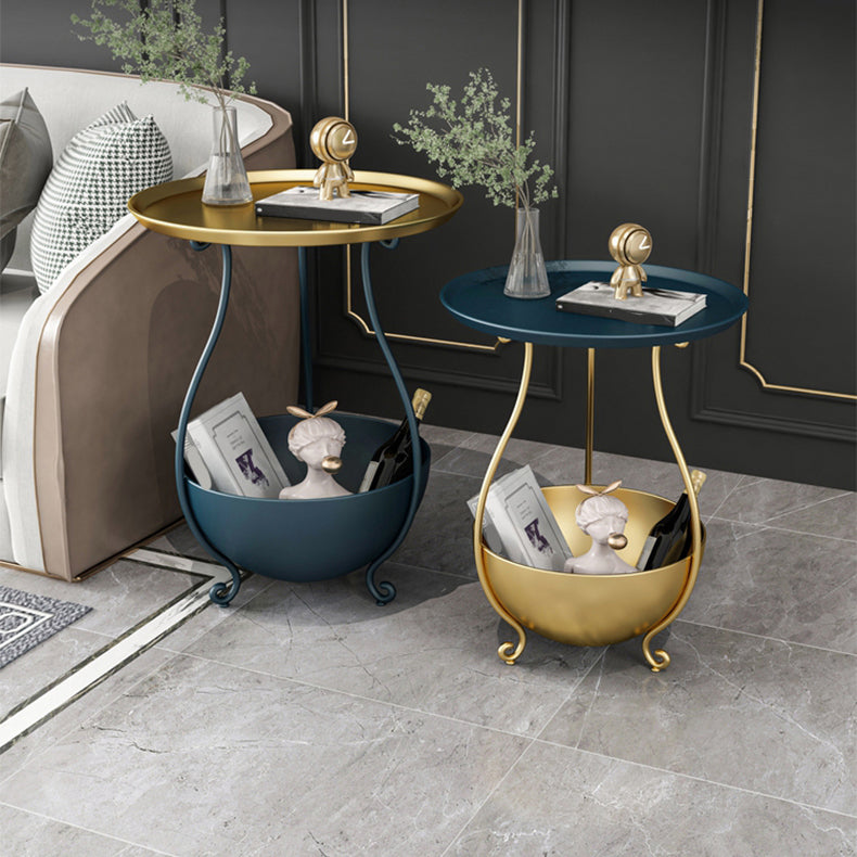 Metal Nightstand Contemporary Stone Top Night Table with Shelves