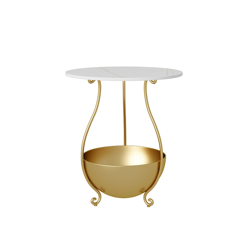 Metal Nightstand Contemporary Stone Top Night Table with Shelves