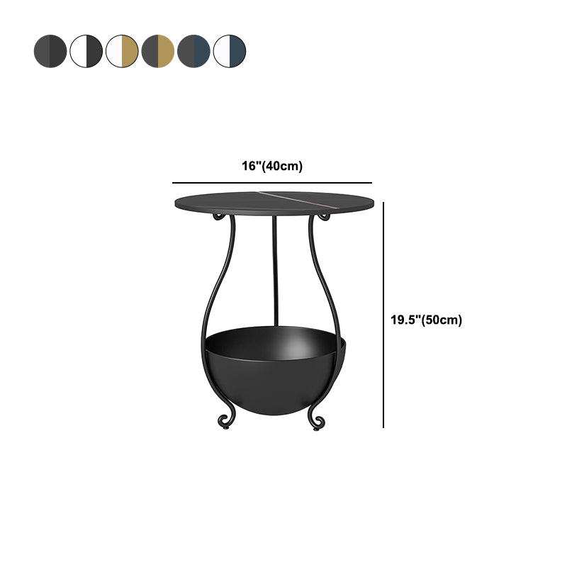 Metal Nightstand Contemporary Stone Top Night Table with Shelves