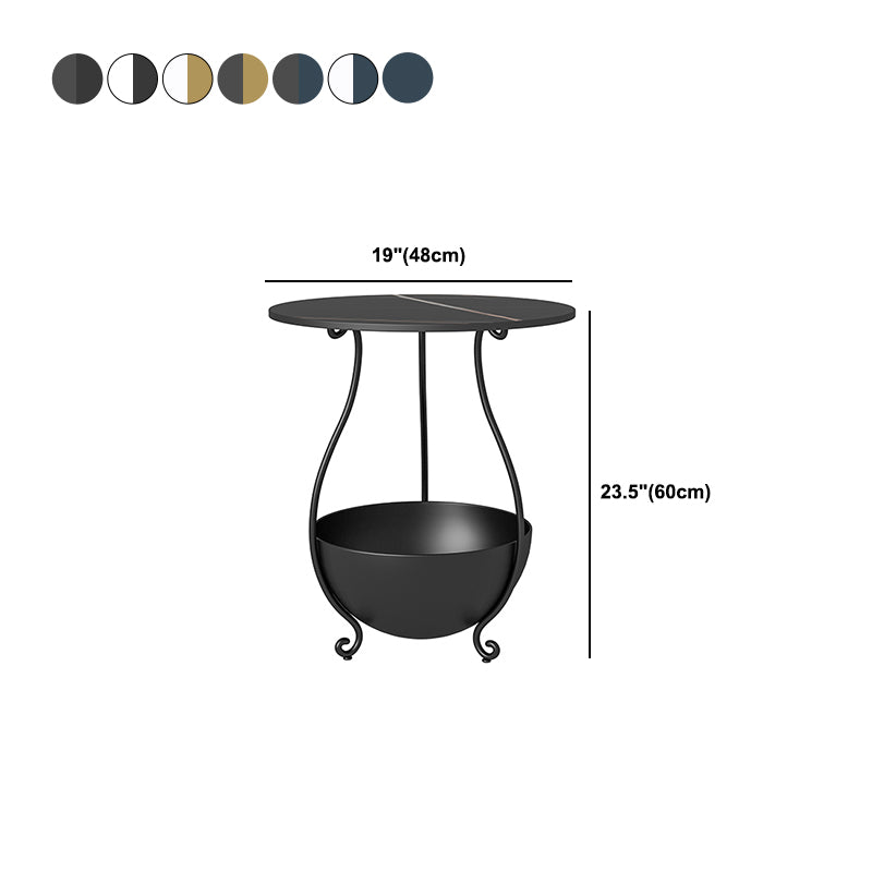 Metal Nightstand Contemporary Stone Top Night Table with Shelves