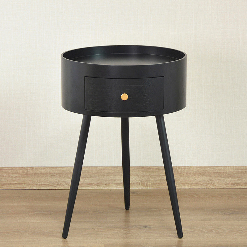 Contemporary Round Night Table with Drawer Metal Tripod Nightstand