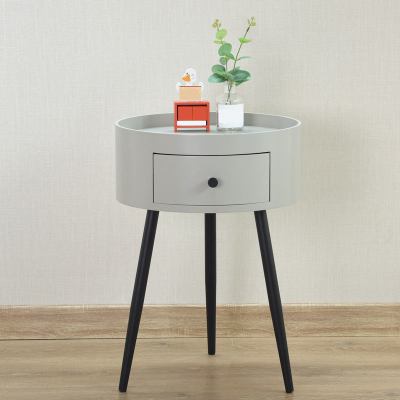Contemporary Round Night Table with Drawer Metal Tripod Nightstand