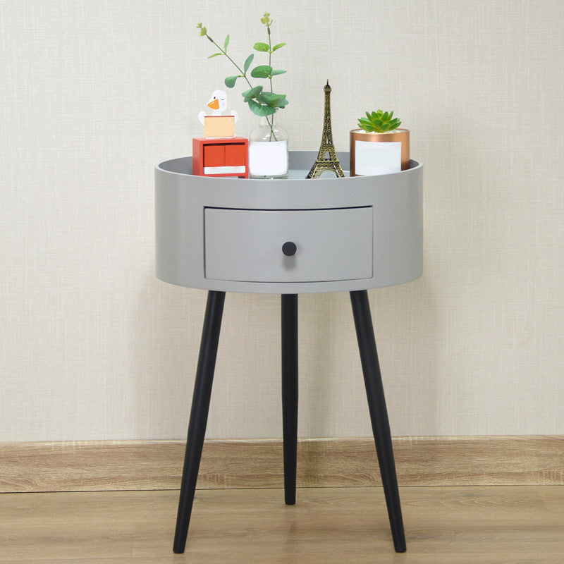 Contemporary Round Night Table with Drawer Metal Tripod Nightstand