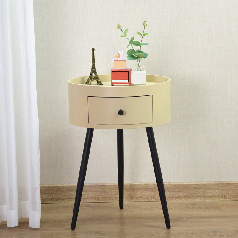 Contemporary Round Night Table with Drawer Metal Tripod Nightstand