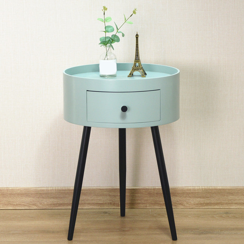 Contemporary Round Night Table with Drawer Metal Tripod Nightstand
