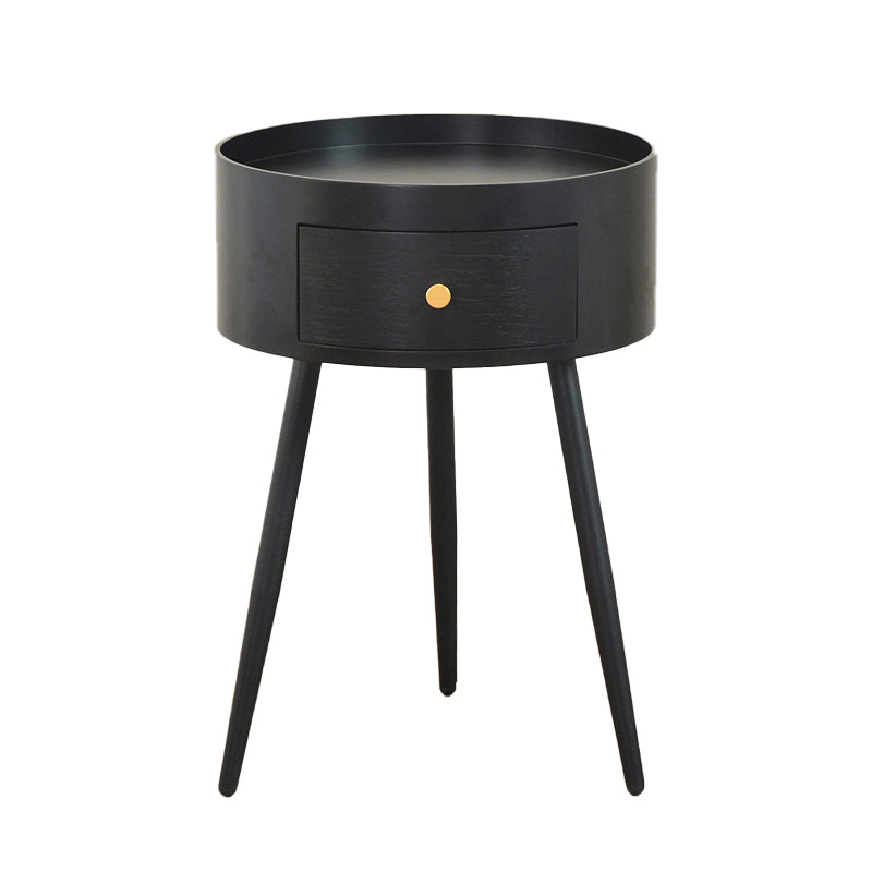 Contemporary Round Night Table with Drawer Metal Tripod Nightstand