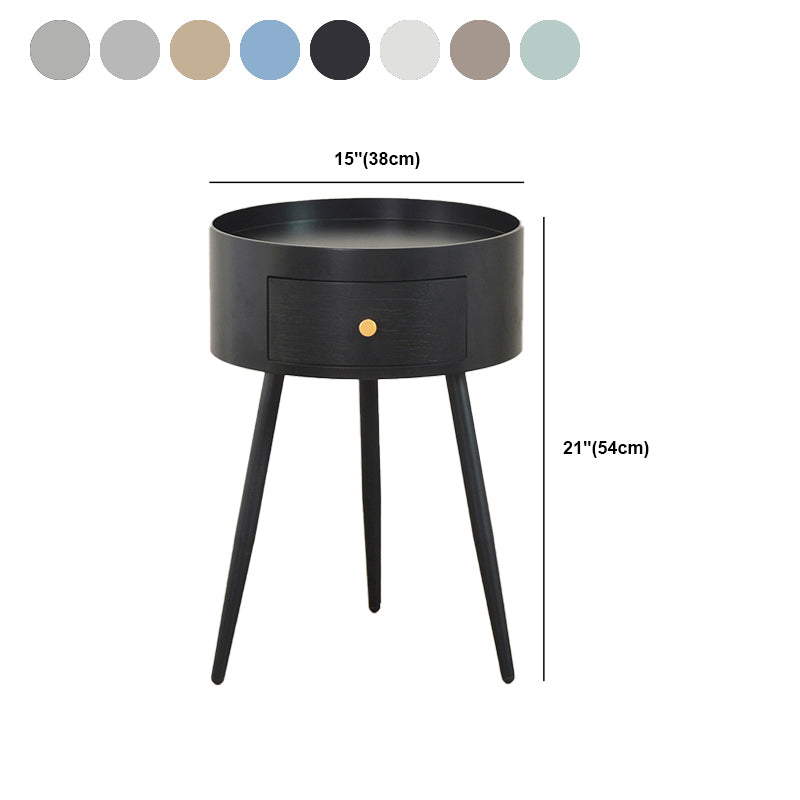 Contemporary Round Night Table with Drawer Metal Tripod Nightstand